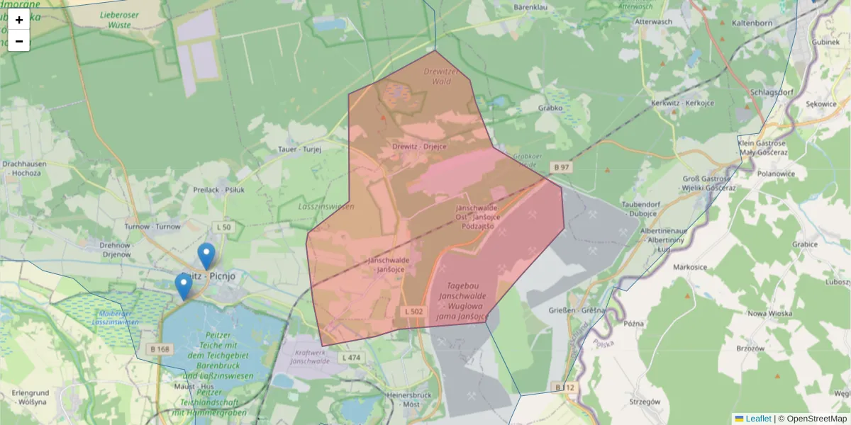 Karte des Postleitzahlen Bereichs  und der umliegenden Postleitzahlen in Deutschland