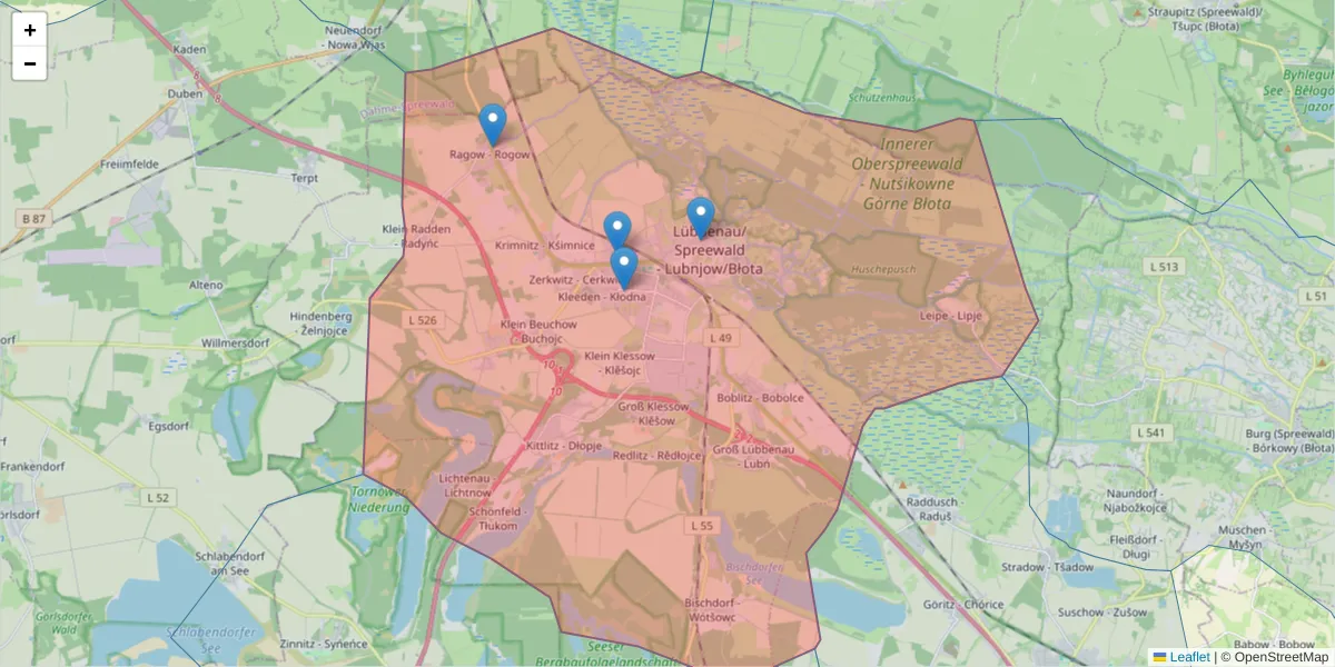 Karte des Postleitzahlen Bereichs  und der umliegenden Postleitzahlen in Deutschland