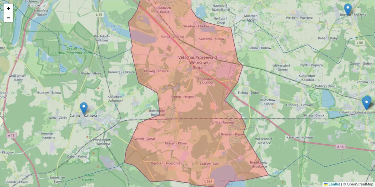 Karte des Postleitzahlen Bereichs  und der umliegenden Postleitzahlen in Deutschland