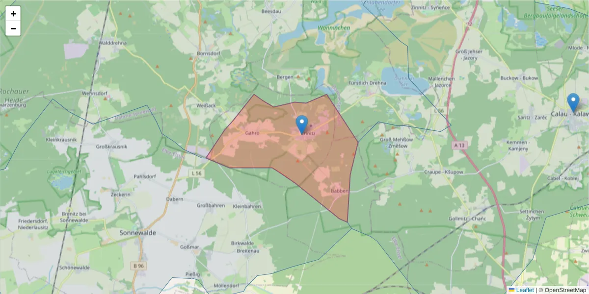 Karte des Postleitzahlen Bereichs  und der umliegenden Postleitzahlen in Deutschland
