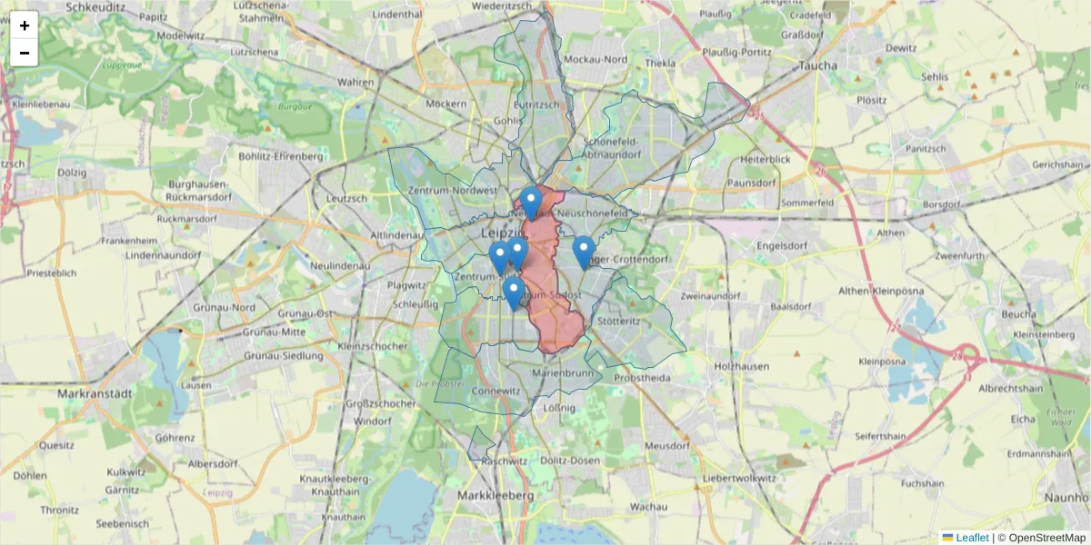 Karte des Postleitzahlen Bereichs  und der umliegenden Postleitzahlen in Deutschland