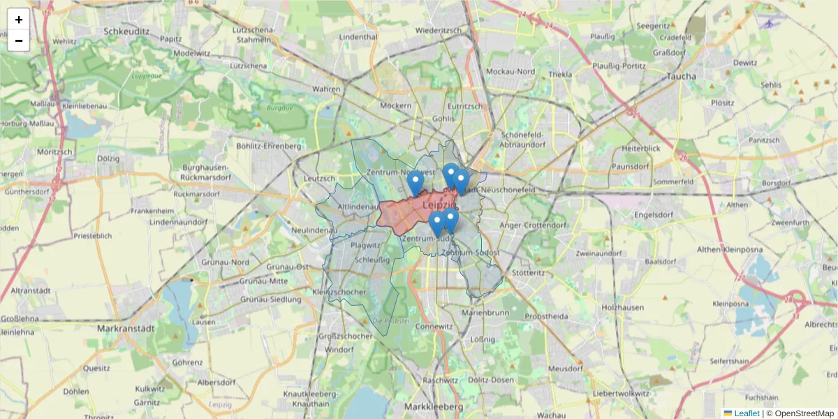 Karte des Postleitzahlen Bereichs  und der umliegenden Postleitzahlen in Deutschland