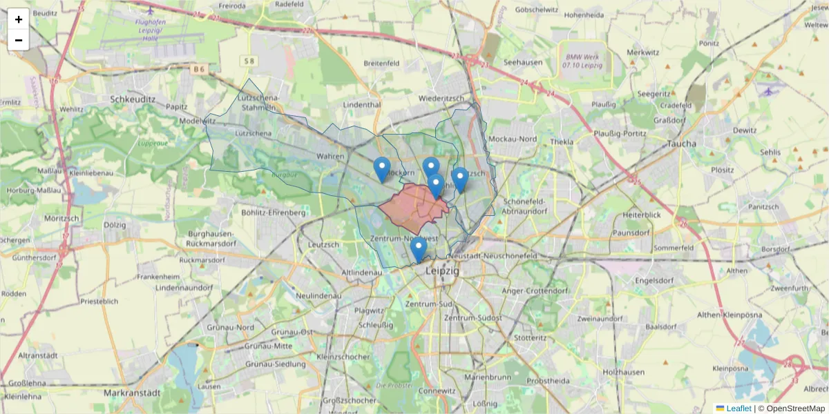 Karte des Postleitzahlen Bereichs  und der umliegenden Postleitzahlen in Deutschland