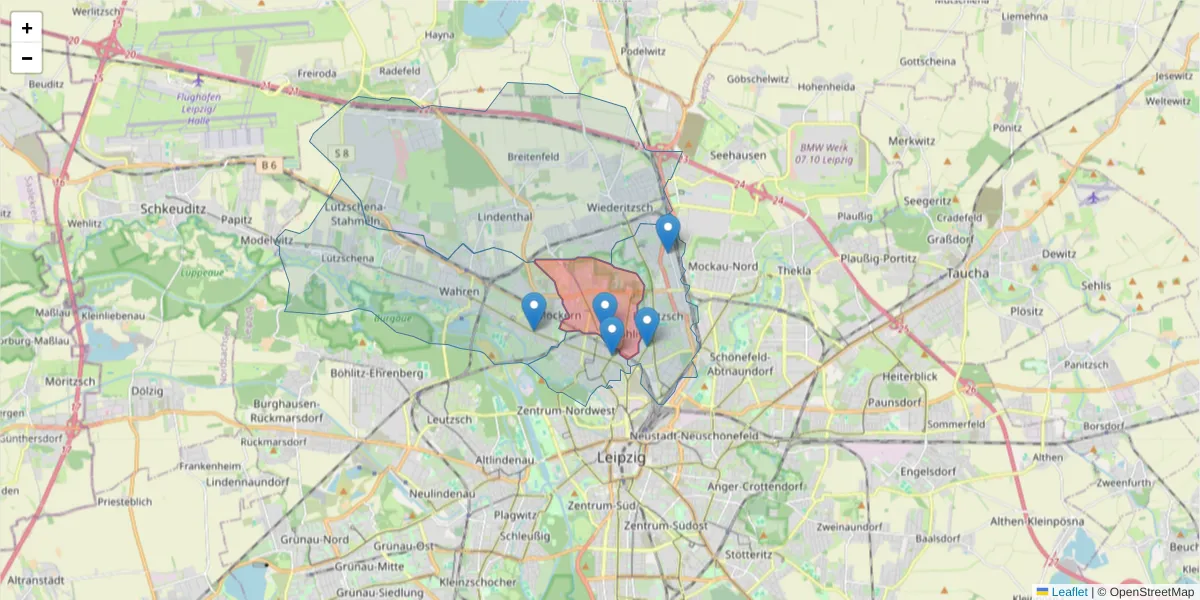 Karte des Postleitzahlen Bereichs  und der umliegenden Postleitzahlen in Deutschland
