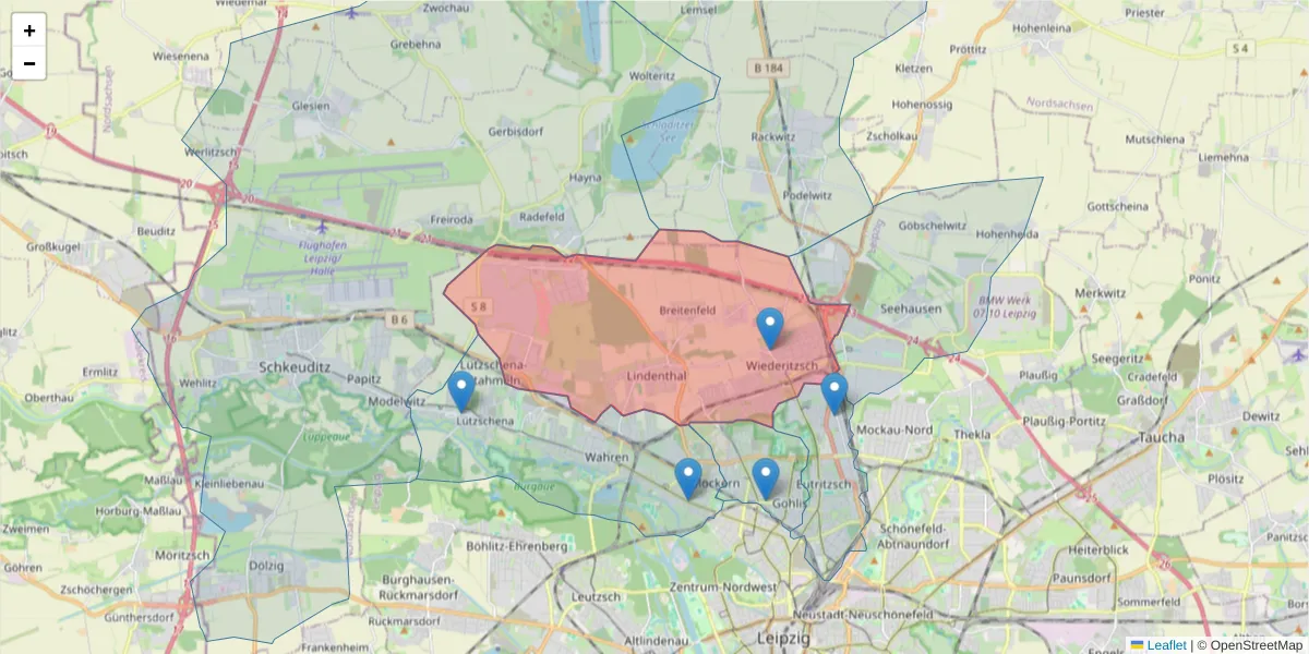 Karte des Postleitzahlen Bereichs  und der umliegenden Postleitzahlen in Deutschland