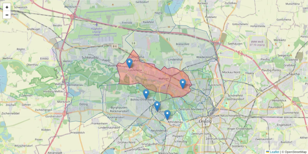 Karte des Postleitzahlen Bereichs  und der umliegenden Postleitzahlen in Deutschland