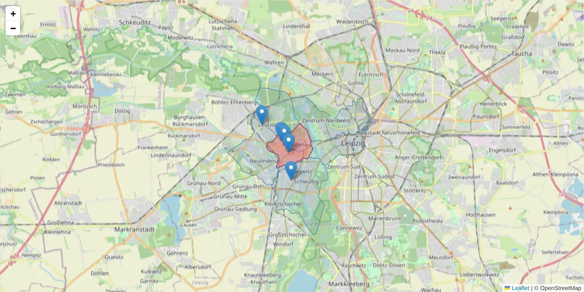 Karte des Postleitzahlen Bereichs  und der umliegenden Postleitzahlen in Deutschland