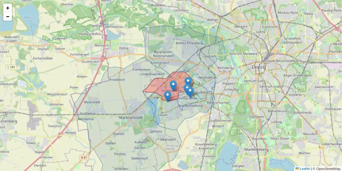 Karte des Postleitzahlen Bereichs  und der umliegenden Postleitzahlen in Deutschland