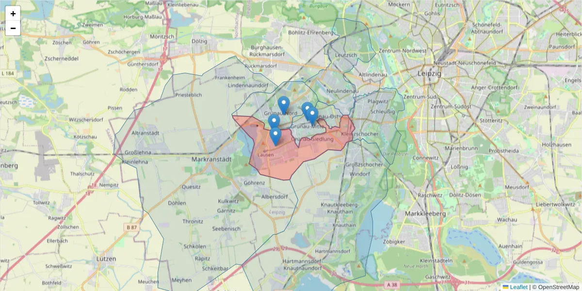 Karte des Postleitzahlen Bereichs  und der umliegenden Postleitzahlen in Deutschland