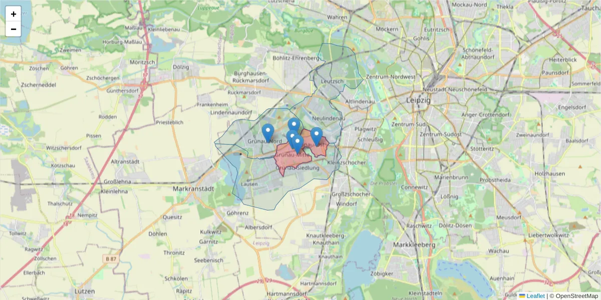 Karte des Postleitzahlen Bereichs  und der umliegenden Postleitzahlen in Deutschland