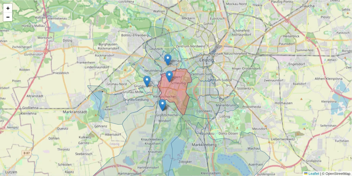 Karte des Postleitzahlen Bereichs  und der umliegenden Postleitzahlen in Deutschland