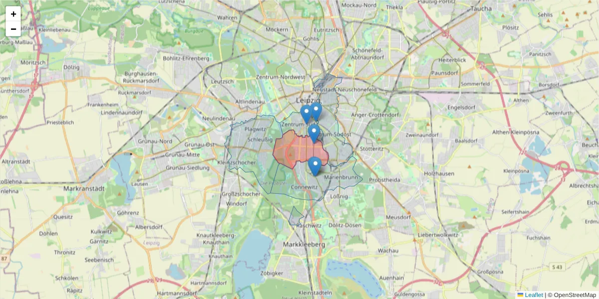Karte des Postleitzahlen Bereichs  und der umliegenden Postleitzahlen in Deutschland