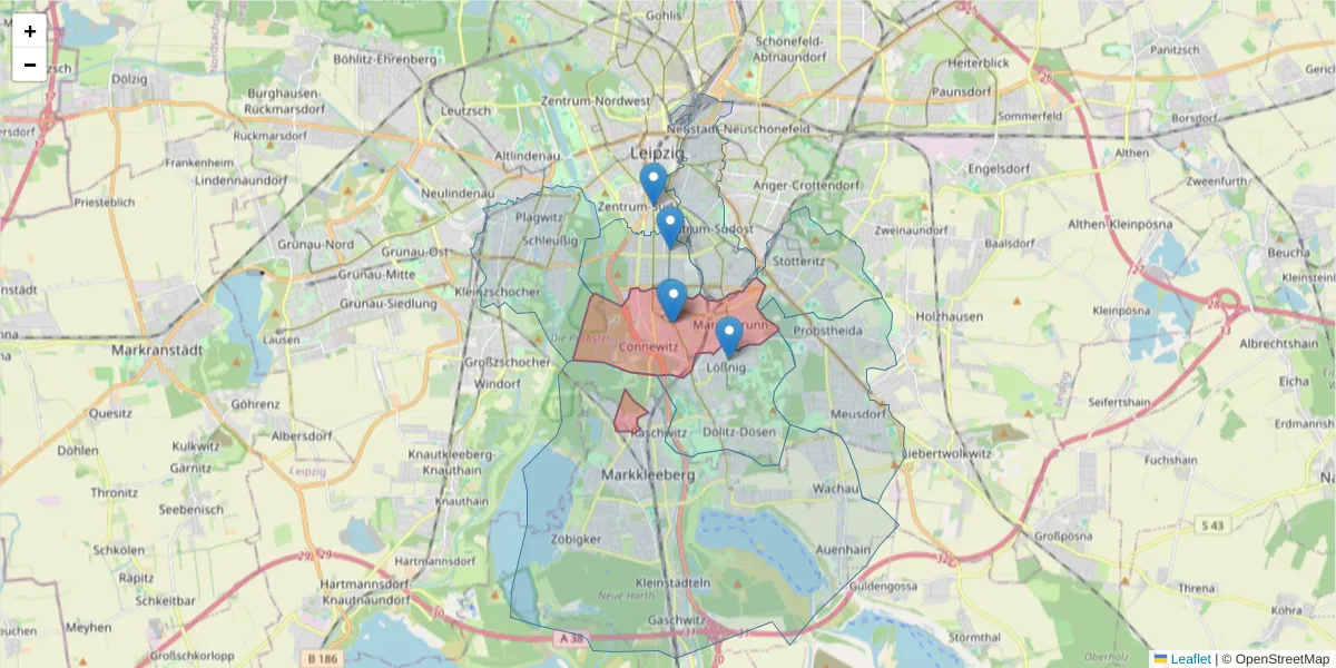 Karte des Postleitzahlen Bereichs  und der umliegenden Postleitzahlen in Deutschland