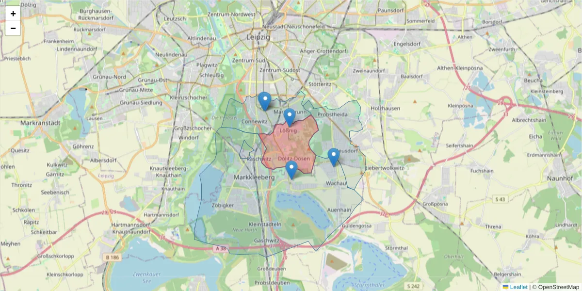 Karte des Postleitzahlen Bereichs  und der umliegenden Postleitzahlen in Deutschland