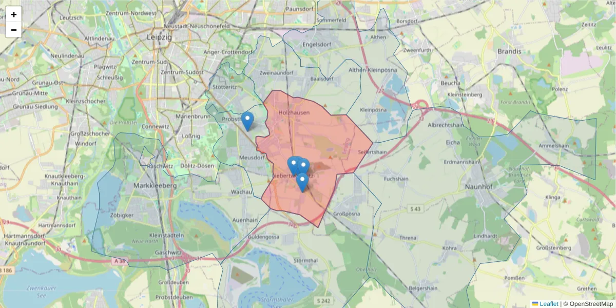 Karte des Postleitzahlen Bereichs  und der umliegenden Postleitzahlen in Deutschland