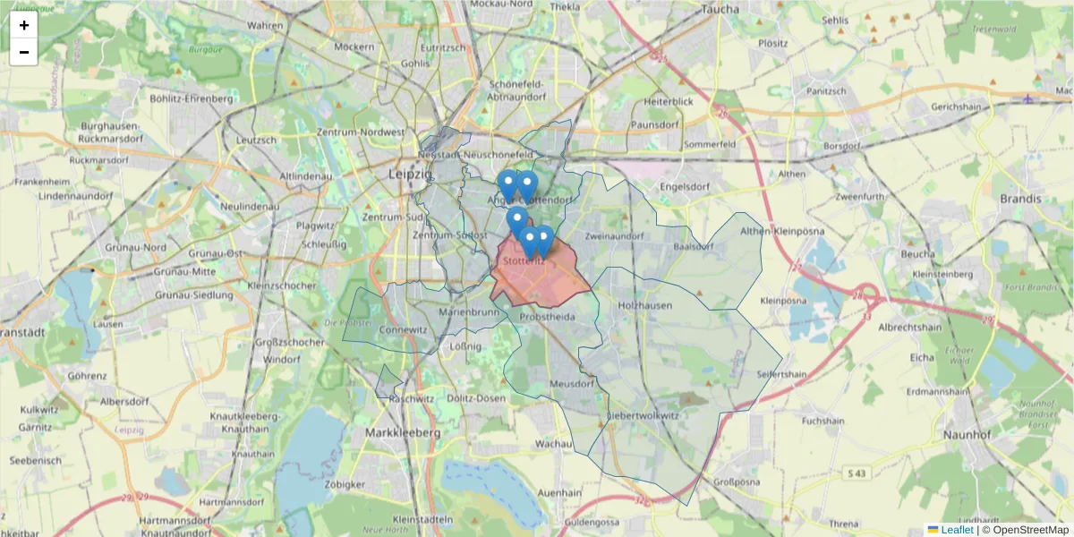 Karte des Postleitzahlen Bereichs  und der umliegenden Postleitzahlen in Deutschland