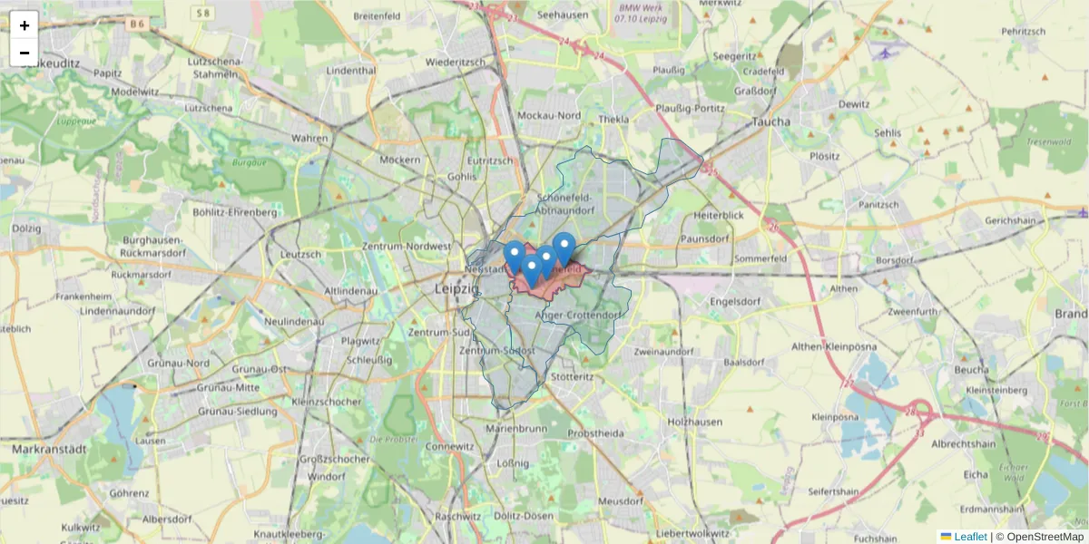 Karte des Postleitzahlen Bereichs  und der umliegenden Postleitzahlen in Deutschland