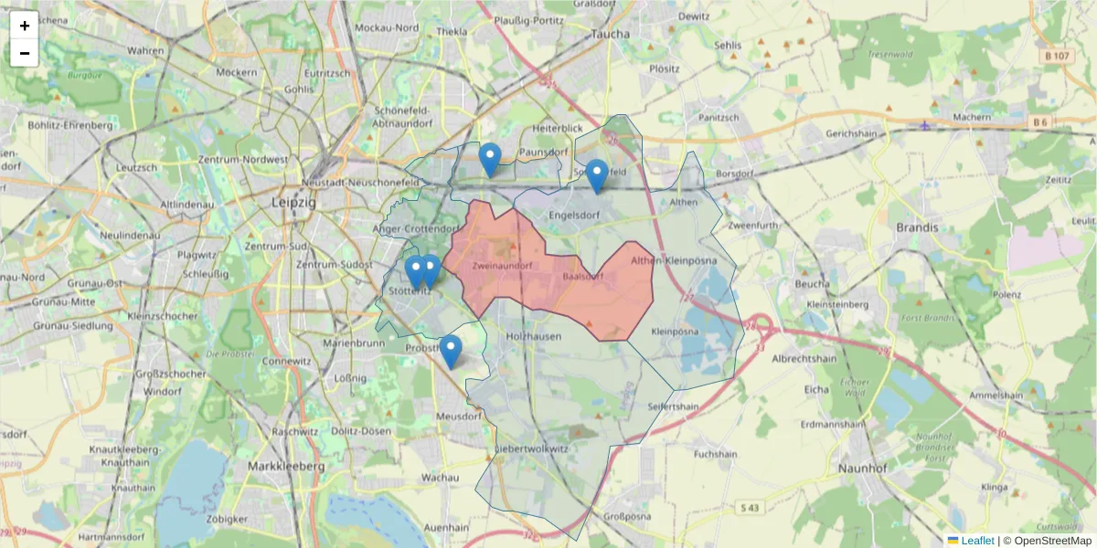 Karte des Postleitzahlen Bereichs  und der umliegenden Postleitzahlen in Deutschland