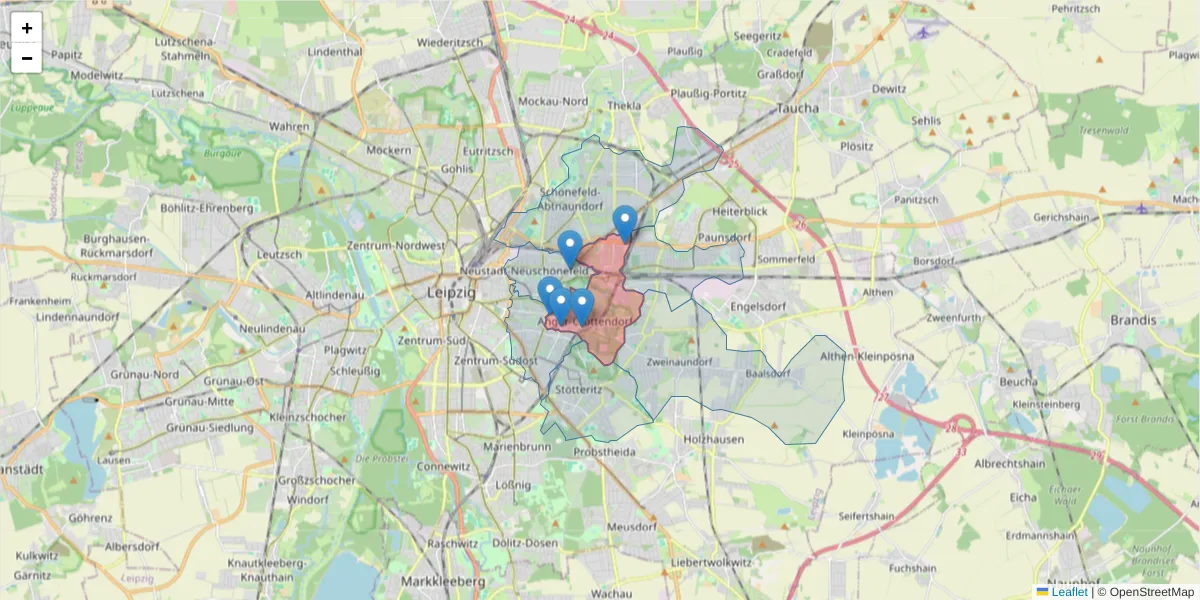 Karte des Postleitzahlen Bereichs  und der umliegenden Postleitzahlen in Deutschland