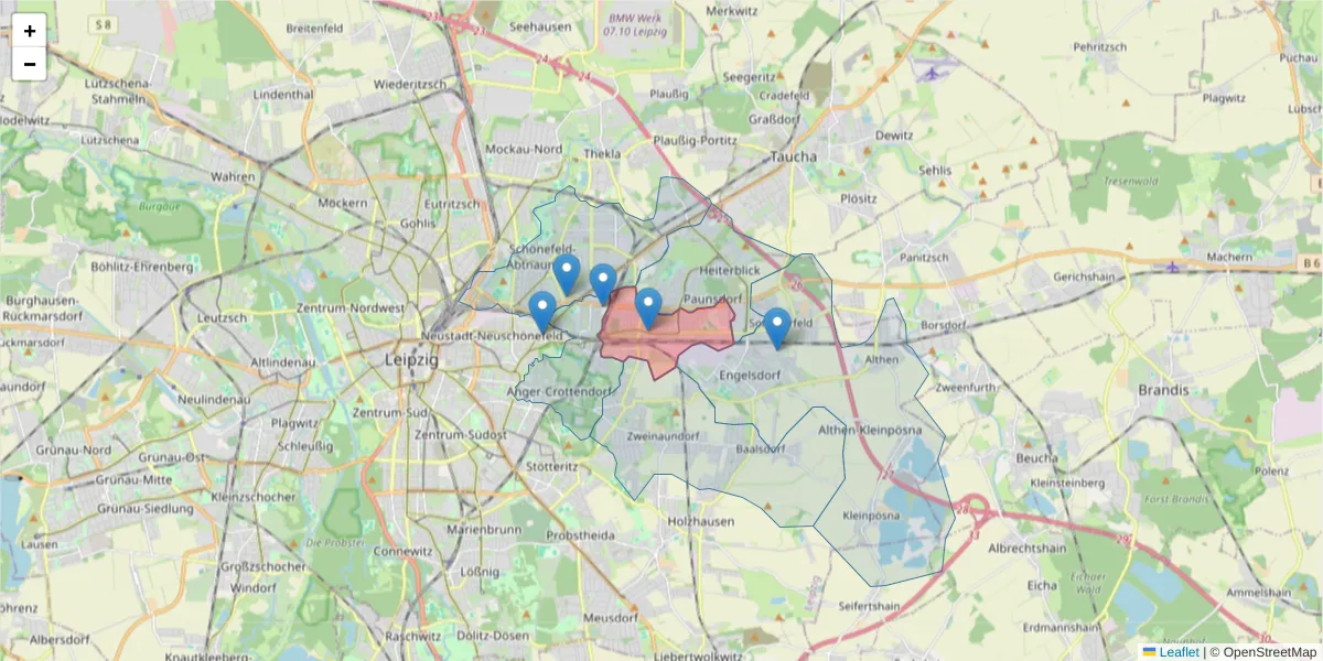 Karte des Postleitzahlen Bereichs  und der umliegenden Postleitzahlen in Deutschland