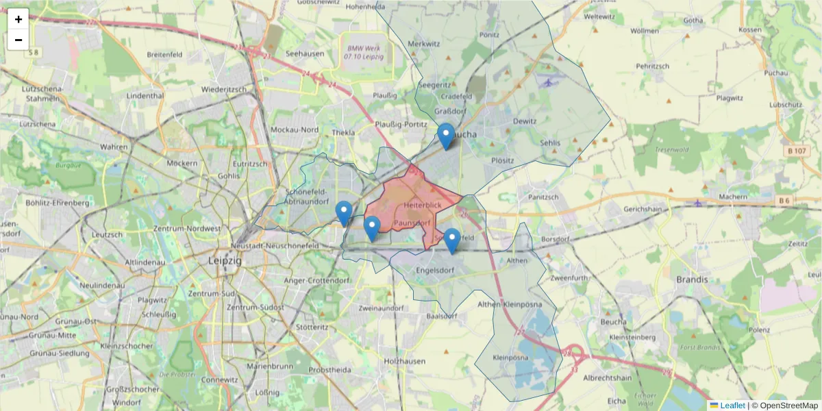 Karte des Postleitzahlen Bereichs  und der umliegenden Postleitzahlen in Deutschland