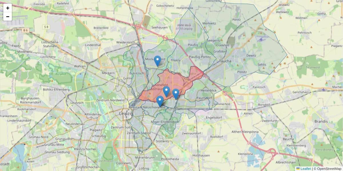 Karte des Postleitzahlen Bereichs  und der umliegenden Postleitzahlen in Deutschland