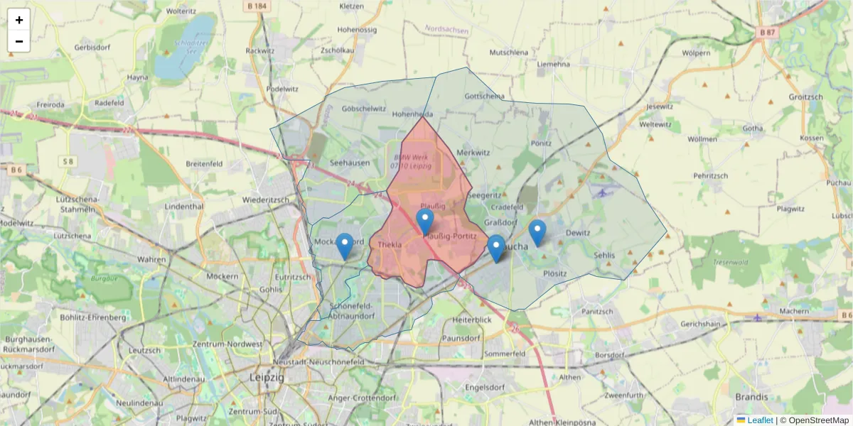 Karte des Postleitzahlen Bereichs  und der umliegenden Postleitzahlen in Deutschland