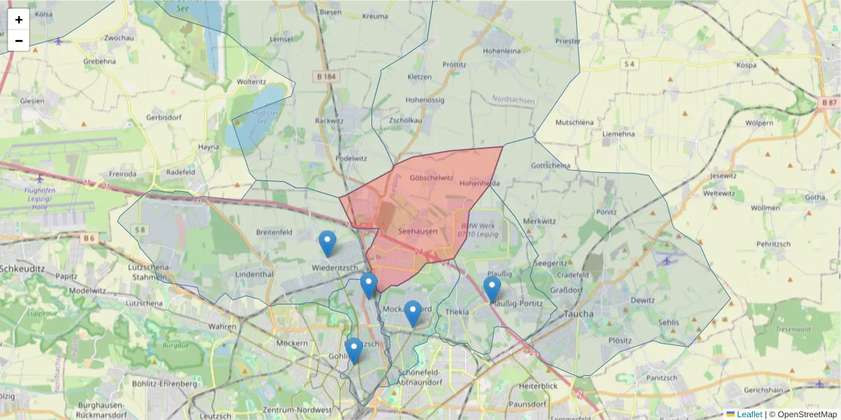Karte des Postleitzahlen Bereichs  und der umliegenden Postleitzahlen in Deutschland