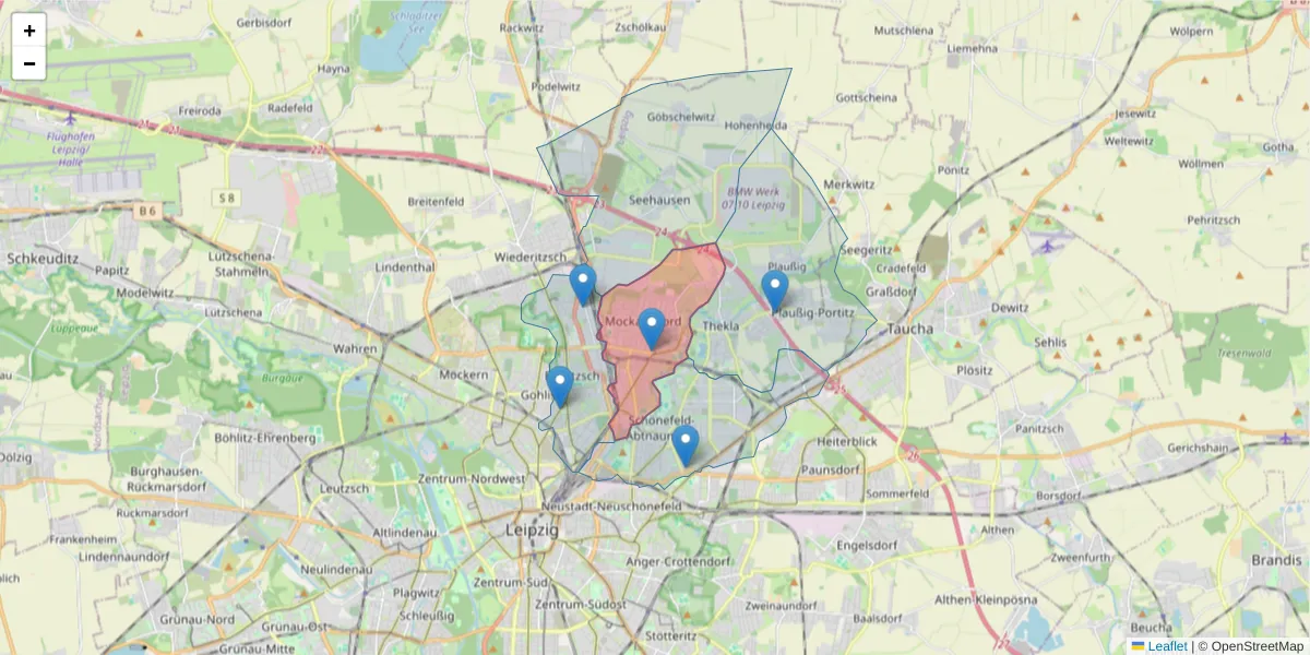 Karte des Postleitzahlen Bereichs  und der umliegenden Postleitzahlen in Deutschland