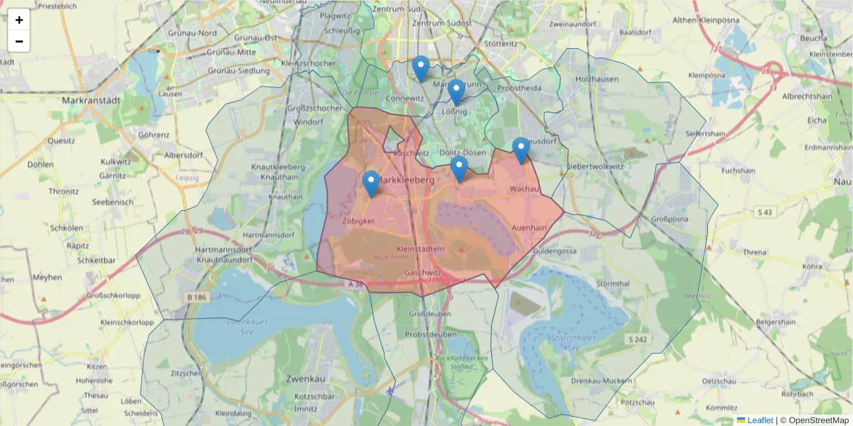 Karte des Postleitzahlen Bereichs  und der umliegenden Postleitzahlen in Deutschland