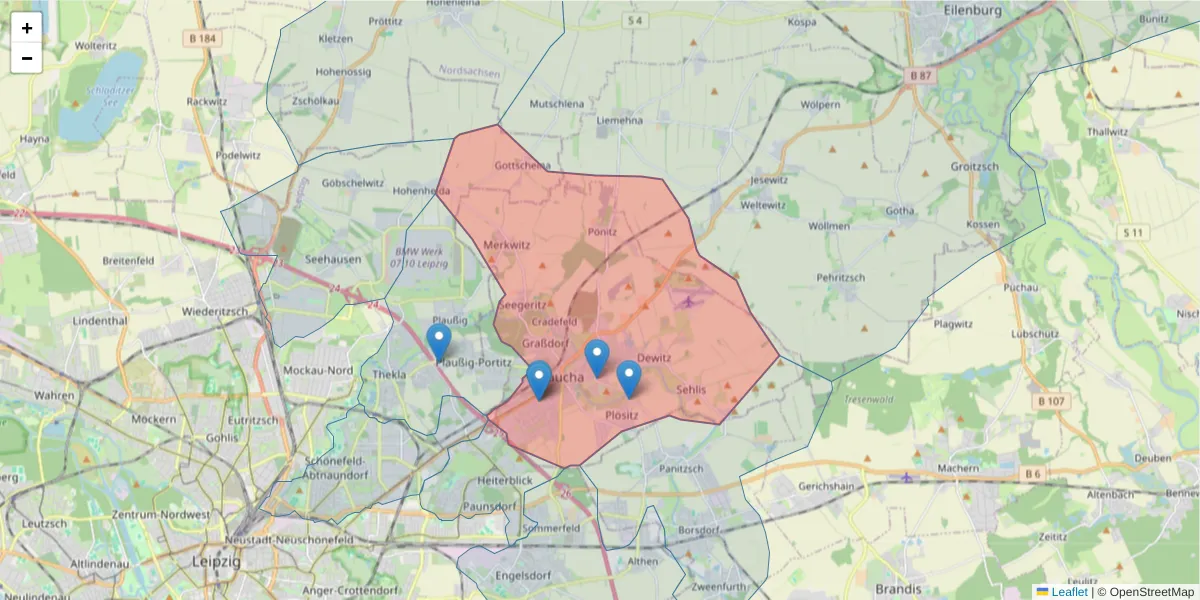 Karte des Postleitzahlen Bereichs  und der umliegenden Postleitzahlen in Deutschland