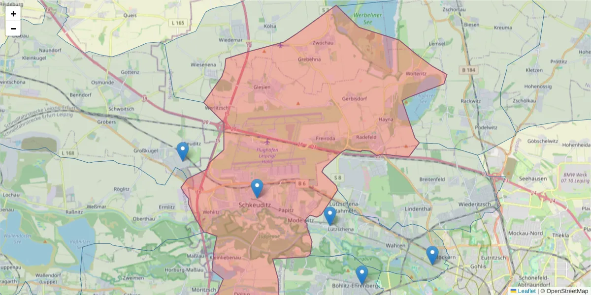 Karte des Postleitzahlen Bereichs  und der umliegenden Postleitzahlen in Deutschland