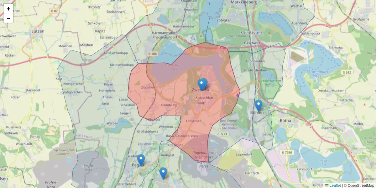 Karte des Postleitzahlen Bereichs  und der umliegenden Postleitzahlen in Deutschland