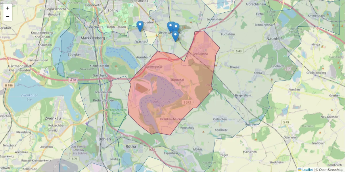 Karte des Postleitzahlen Bereichs  und der umliegenden Postleitzahlen in Deutschland