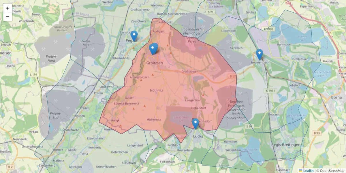 Karte des Postleitzahlen Bereichs  und der umliegenden Postleitzahlen in Deutschland
