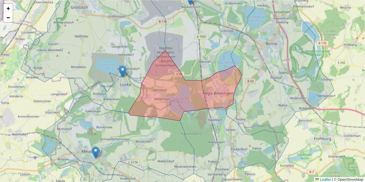 Karte des Postleitzahlen Bereichs  und der umliegenden Postleitzahlen in Deutschland