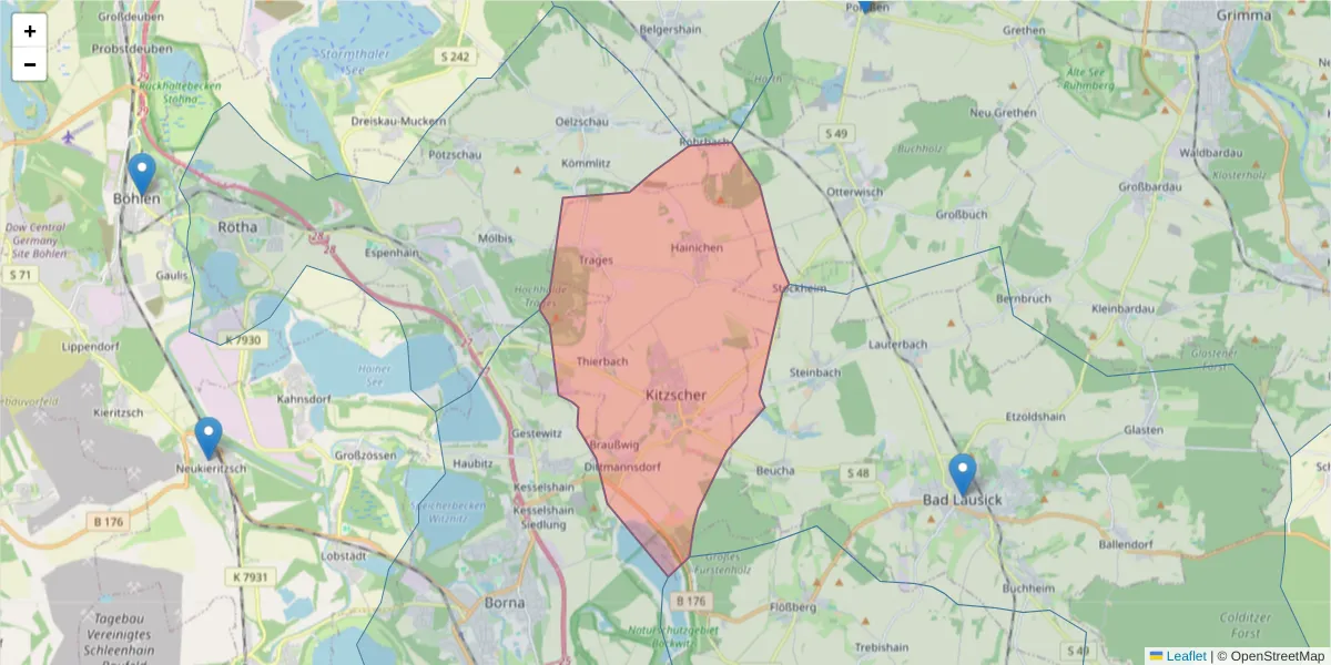 Karte des Postleitzahlen Bereichs  und der umliegenden Postleitzahlen in Deutschland