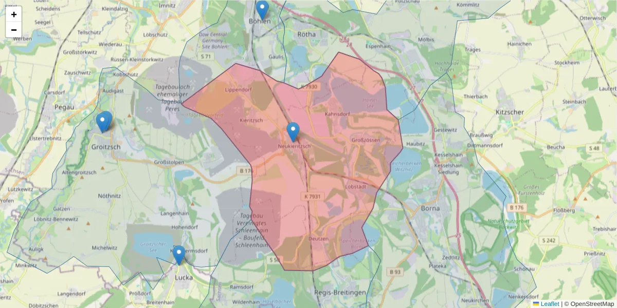 Karte des Postleitzahlen Bereichs  und der umliegenden Postleitzahlen in Deutschland