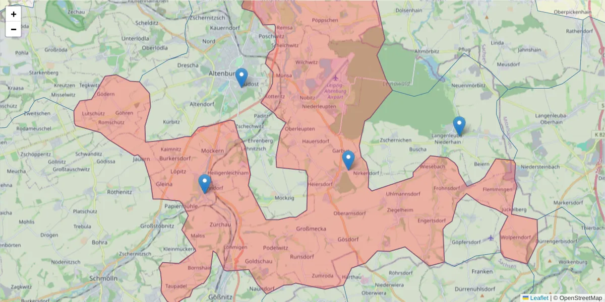 Karte des Postleitzahlen Bereichs  und der umliegenden Postleitzahlen in Deutschland