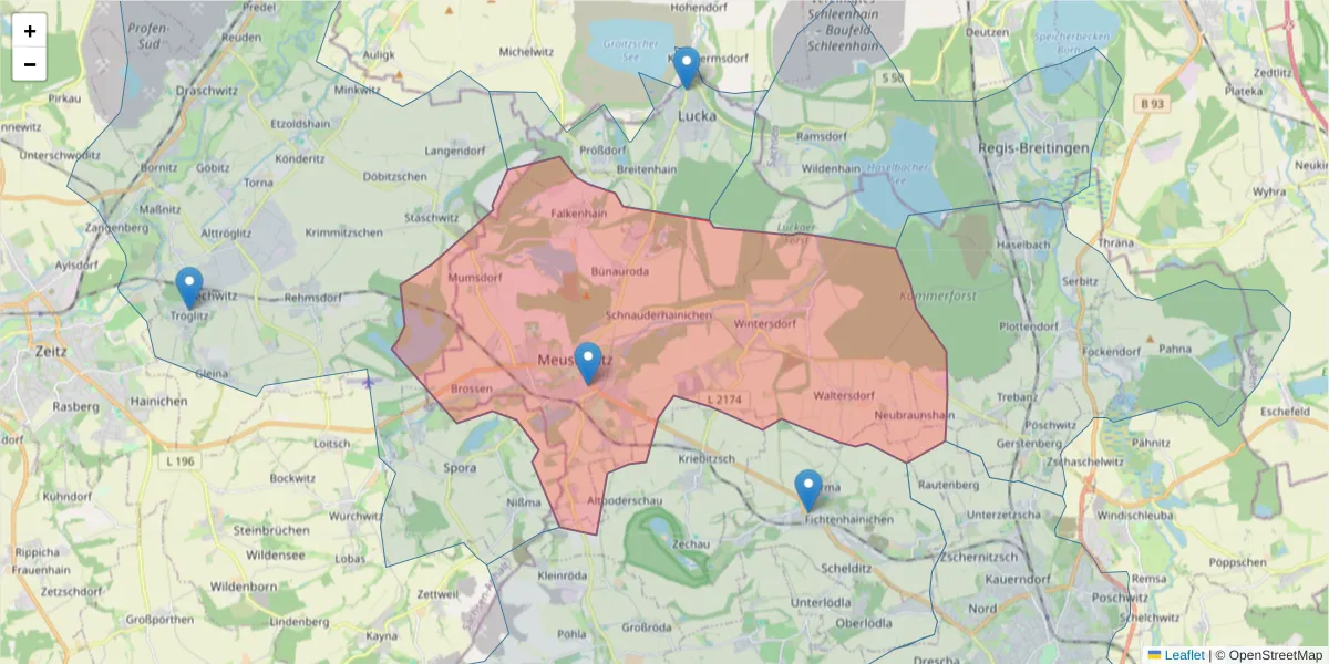 Karte des Postleitzahlen Bereichs  und der umliegenden Postleitzahlen in Deutschland