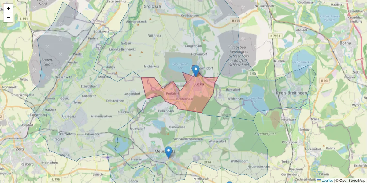 Karte des Postleitzahlen Bereichs  und der umliegenden Postleitzahlen in Deutschland