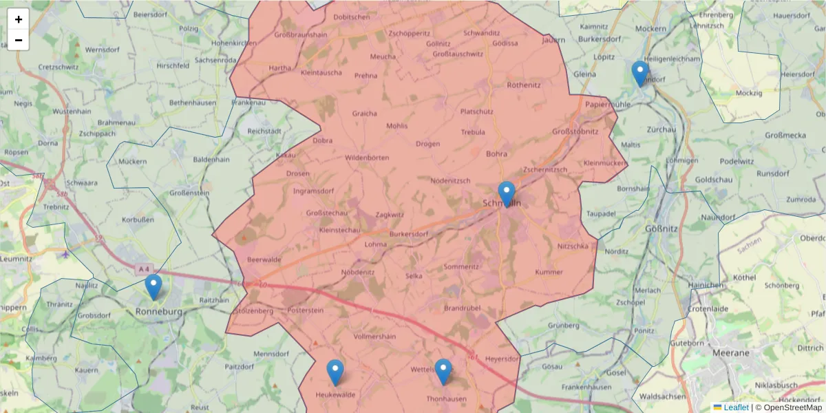 Karte des Postleitzahlen Bereichs  und der umliegenden Postleitzahlen in Deutschland