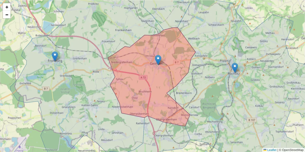 Karte des Postleitzahlen Bereichs  und der umliegenden Postleitzahlen in Deutschland