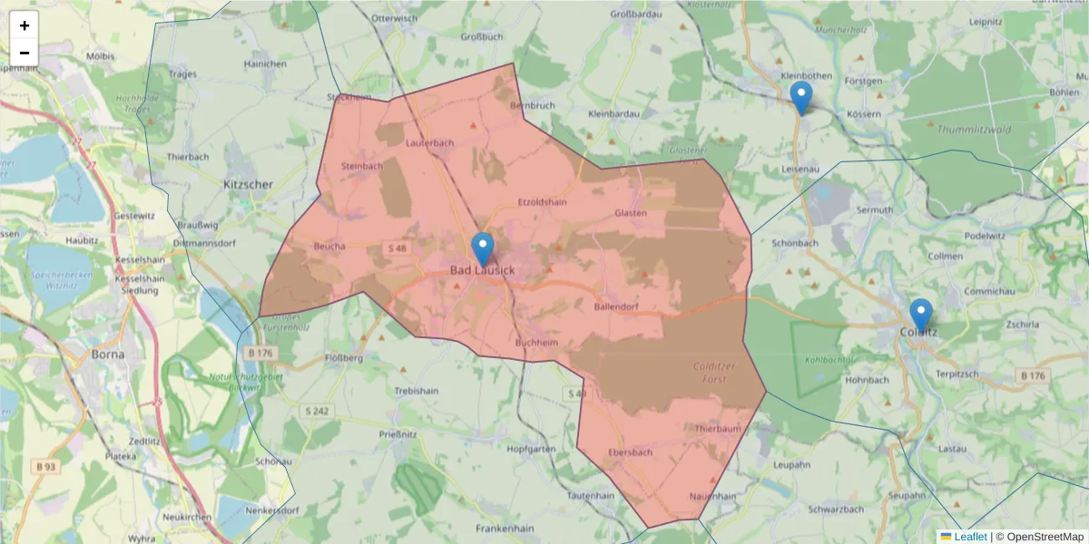 Karte des Postleitzahlen Bereichs  und der umliegenden Postleitzahlen in Deutschland
