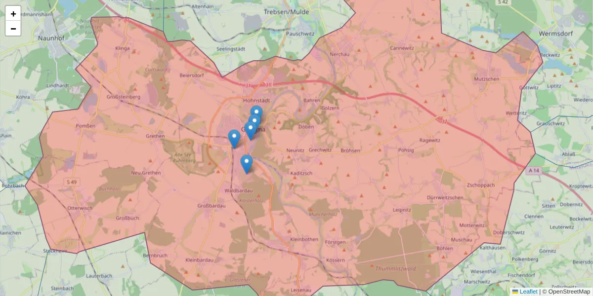 Karte des Postleitzahlen Bereichs  und der umliegenden Postleitzahlen in Deutschland