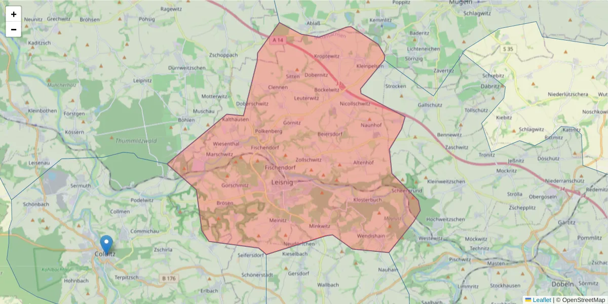 Karte des Postleitzahlen Bereichs  und der umliegenden Postleitzahlen in Deutschland