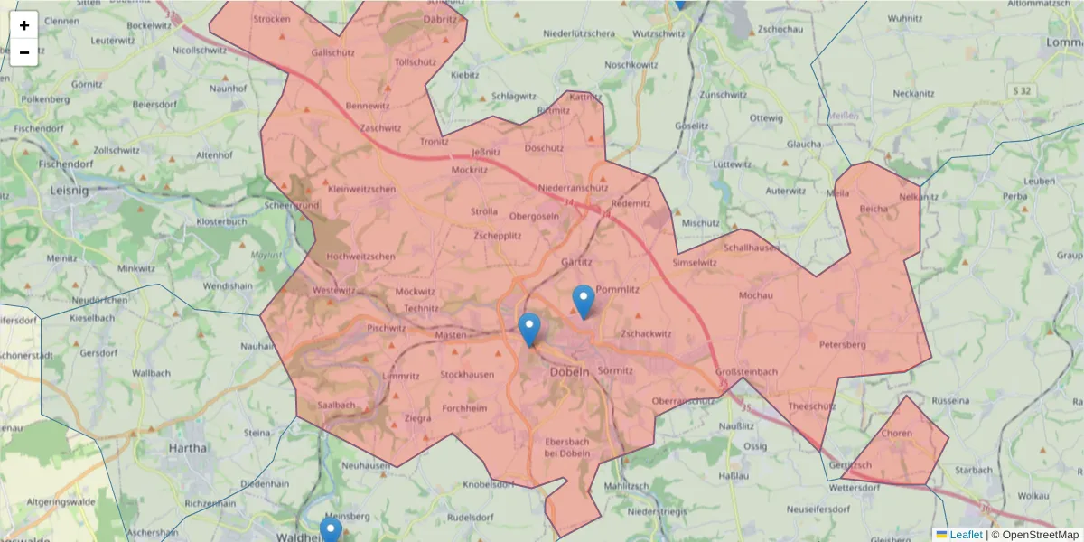 Karte des Postleitzahlen Bereichs  und der umliegenden Postleitzahlen in Deutschland