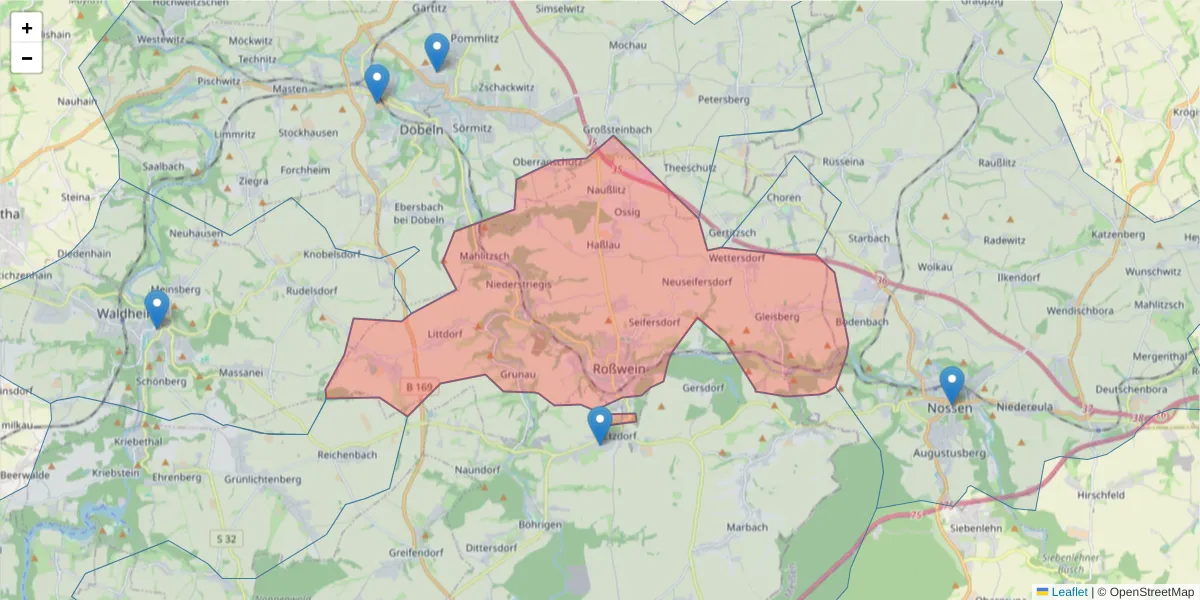 Karte des Postleitzahlen Bereichs  und der umliegenden Postleitzahlen in Deutschland