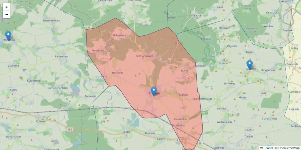Karte des Postleitzahlen Bereichs  und der umliegenden Postleitzahlen in Deutschland