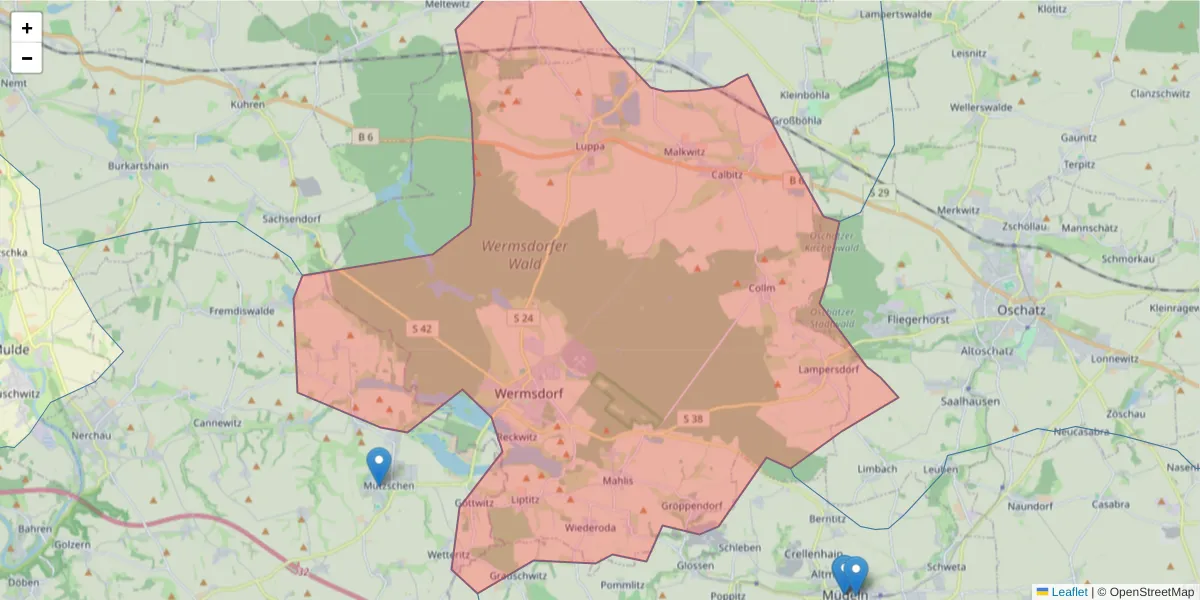 Karte des Postleitzahlen Bereichs  und der umliegenden Postleitzahlen in Deutschland